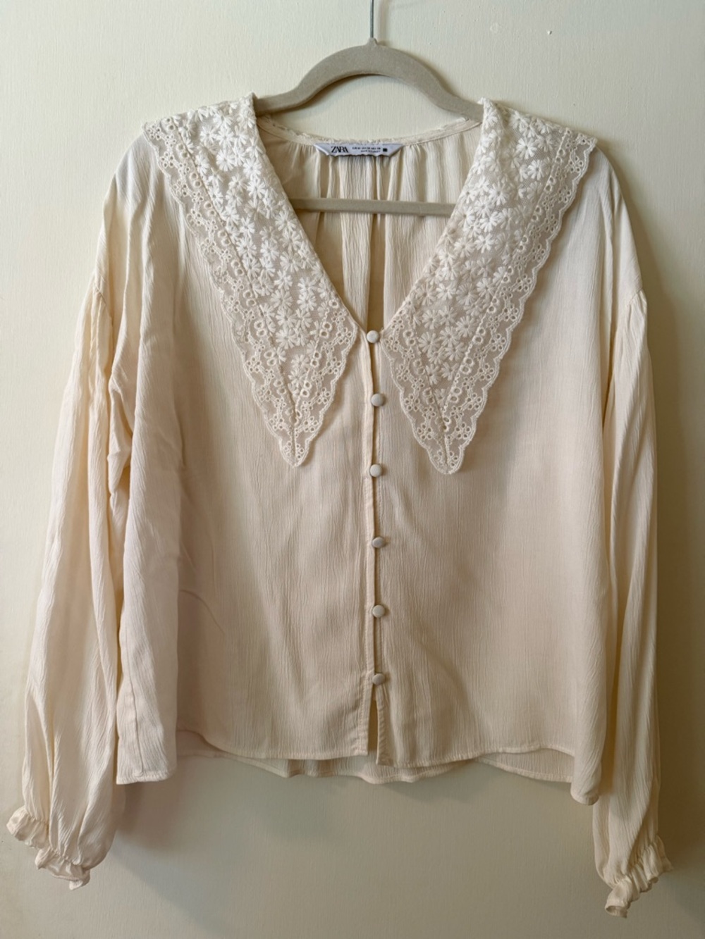 Zara Ivory Lace-Collar Button Front Blouse